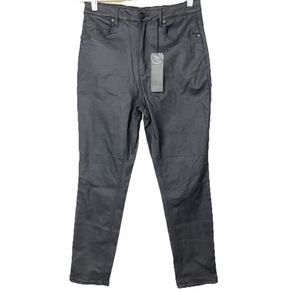 Womens Sz 8 Wax Coated Jeans Mid Rise Black Skinny Versona NWT Dressy Casual - Picture 3 of 9